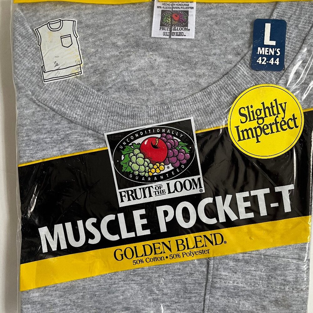 Vintage 90s Men's FOTL Fruit of the Loom Sleeveless Muscle Pocket T Shirt Sz Lg